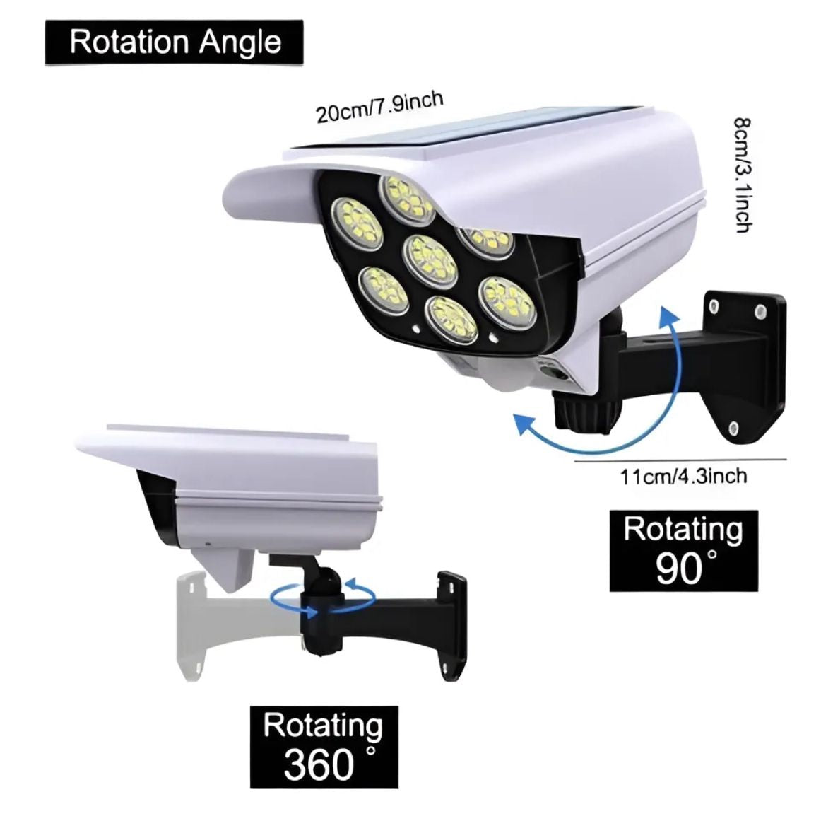 Foco solar de exterior con sensor de movimiento y diseño tipo cámara