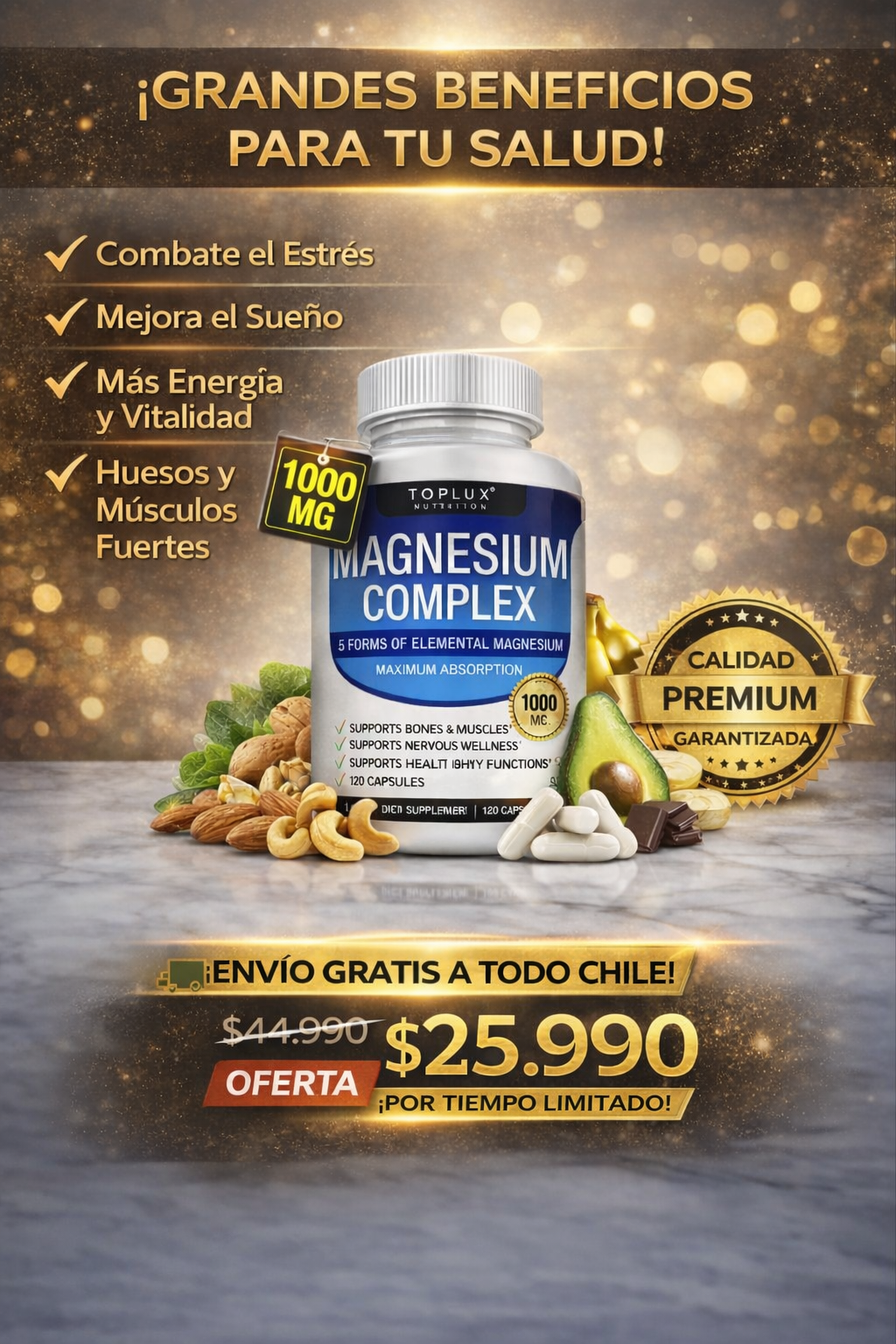 Magnesio 1000mg 60 Capsulas 💊